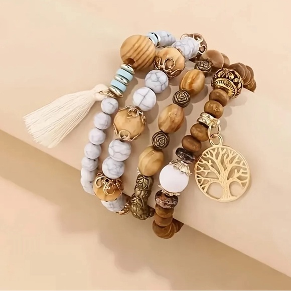 Boho-Chic 4pcs/set Tree of Life Charmed Multilayer Bracelets - Picture 2 of 4